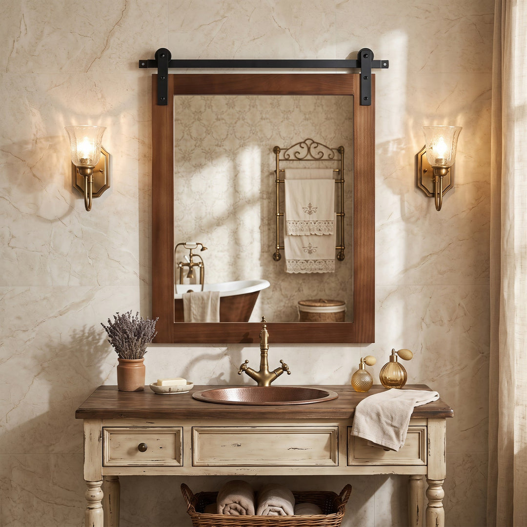 Rectangle Farmhouse Wall Mirror with Metal Bracket 29" x 23"