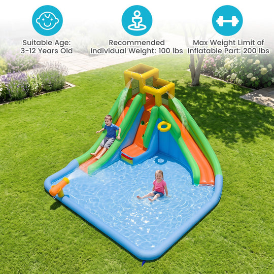 Inflatable Water Slide with Double Slides and 680W Blower