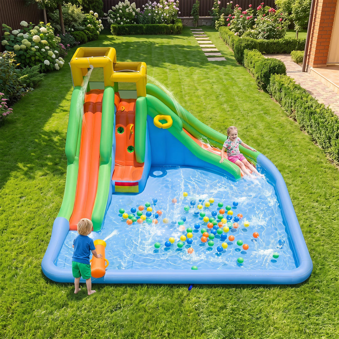 Inflatable Water Slide with Double Slides and 680W Blower