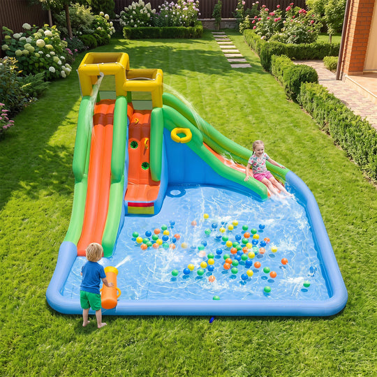 Inflatable Water Slide with Double Slides and 680W Blower