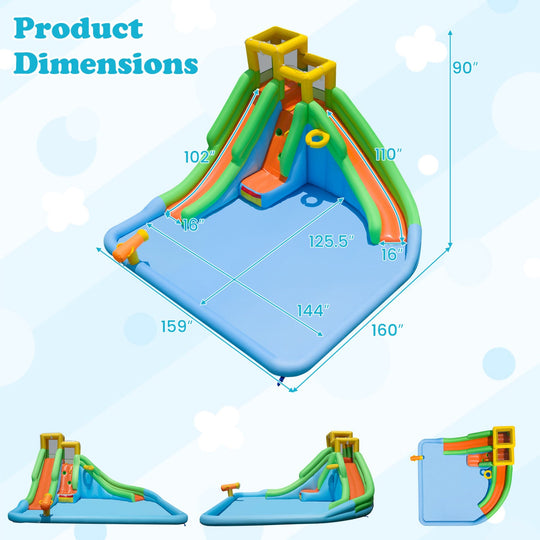 Inflatable Water Slide with Double Slides and 680W Blower