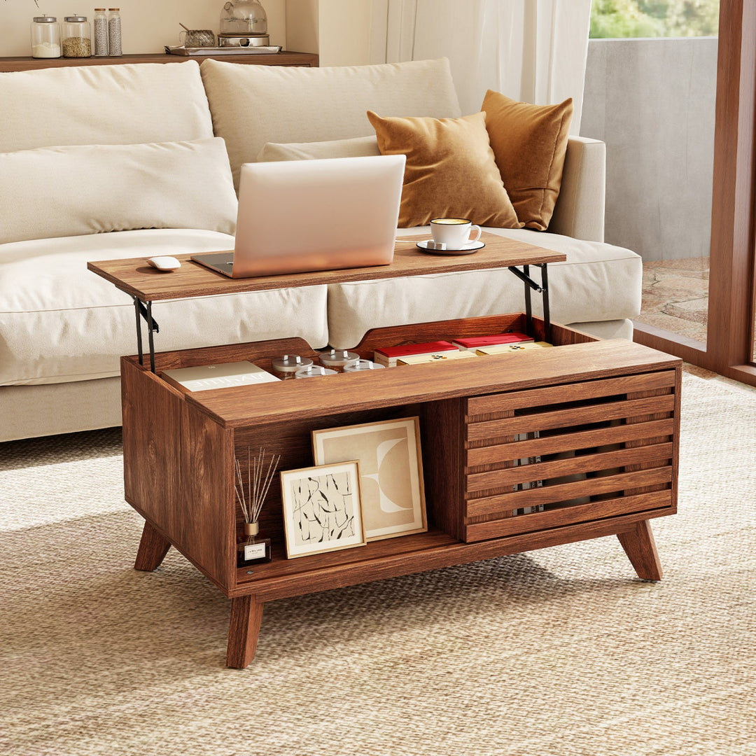 Lift Top Coffee Table with Hidden Storage and Sliding Door