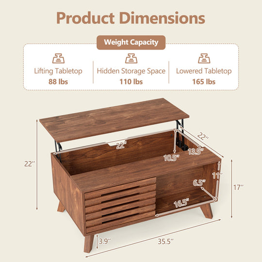 Lift Top Coffee Table with Hidden Storage and Sliding Door