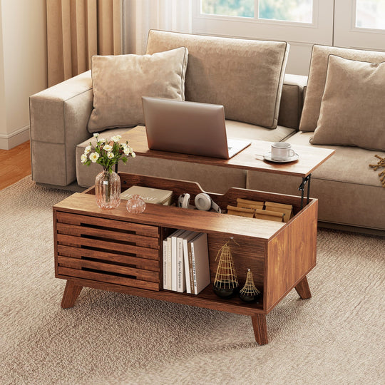 Lift Top Coffee Table with Hidden Storage and Sliding Door