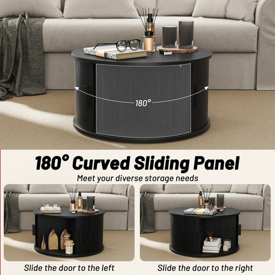 Round Coffee Table with Sliding Tambour Door Storage