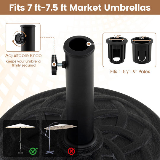 Patio Umbrella Base 20 lbs Round with Dual Pole Adapters