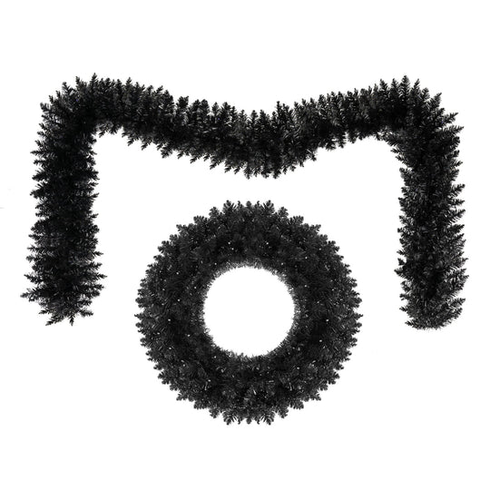 24" Halloween Wreath & 9 FT Garland Set with LED Lights