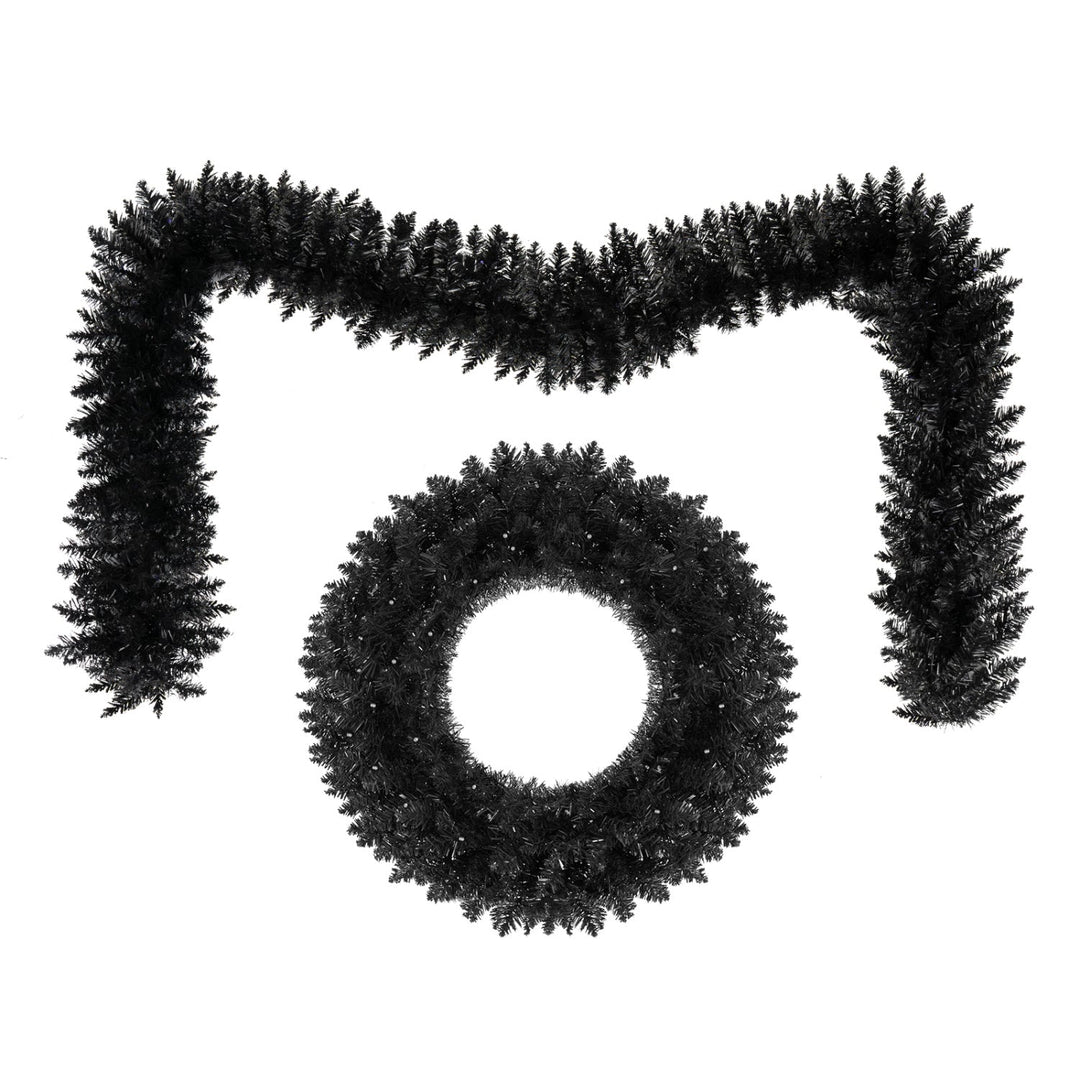24" Halloween Wreath & 9 FT Garland Set with LED Lights