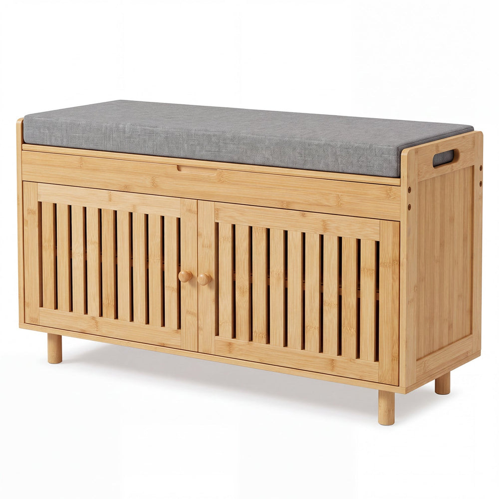 Bamboo Shoe Storage Bench with Lift Top & Cushion, 36"