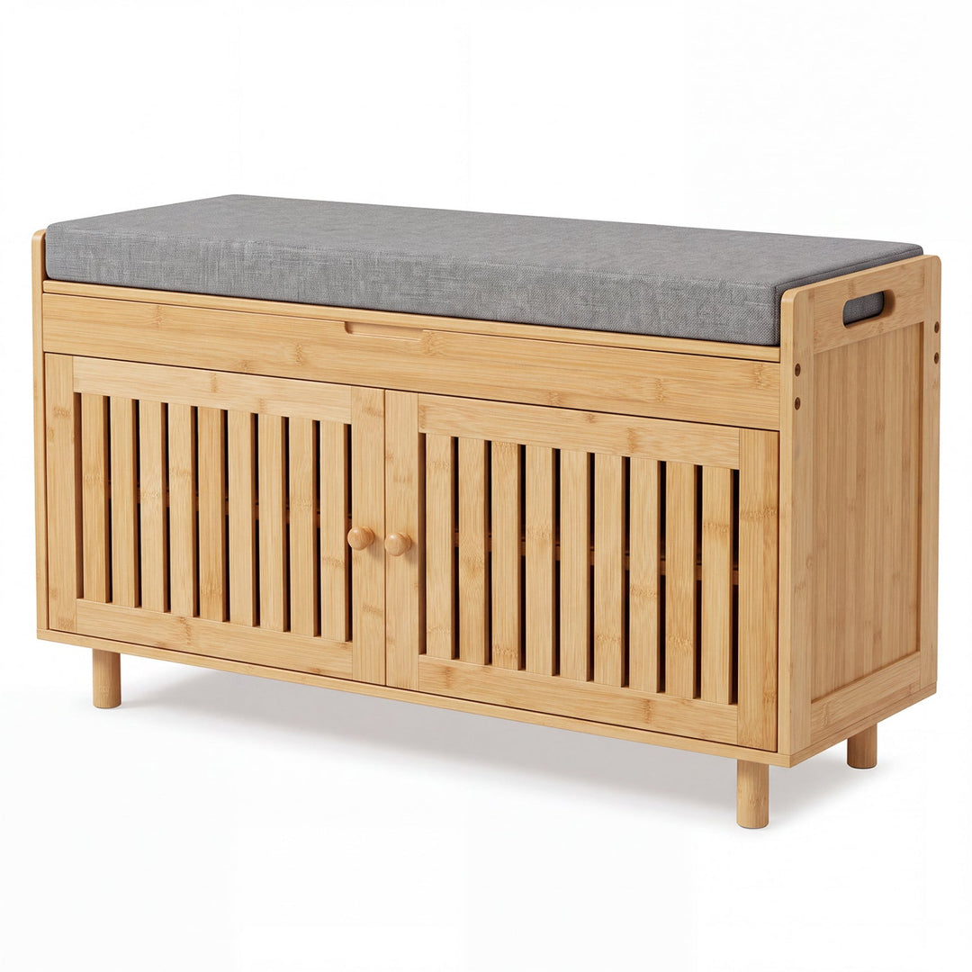 Bamboo Shoe Storage Bench with Lift Top & Cushion, 36"