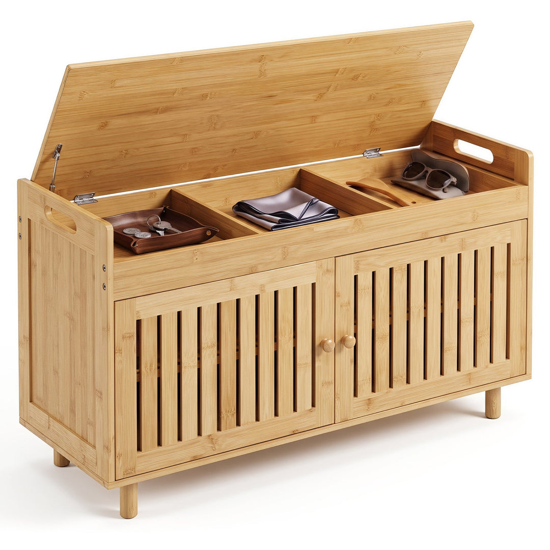 Bamboo Shoe Storage Bench with Lift Top & Cushion, 36"