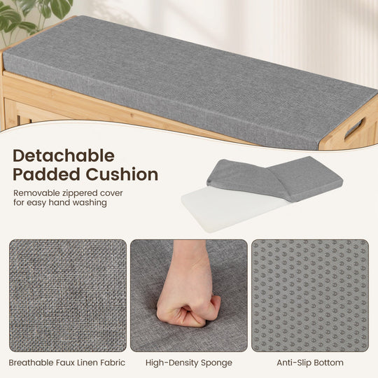 Bamboo Shoe Storage Bench with Lift Top & Cushion, 36"