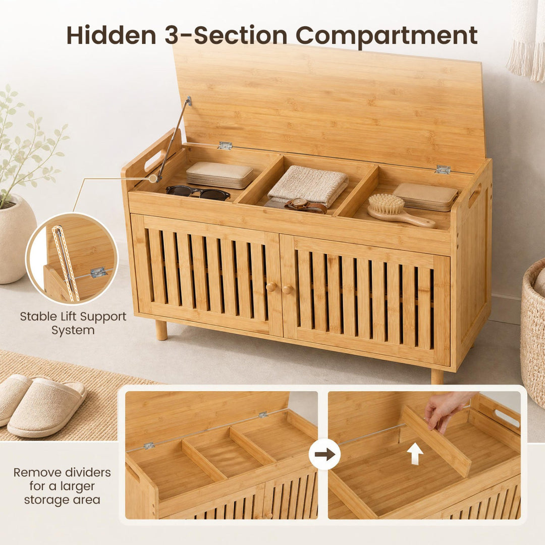 Bamboo Shoe Storage Bench with Lift Top & Cushion, 36"