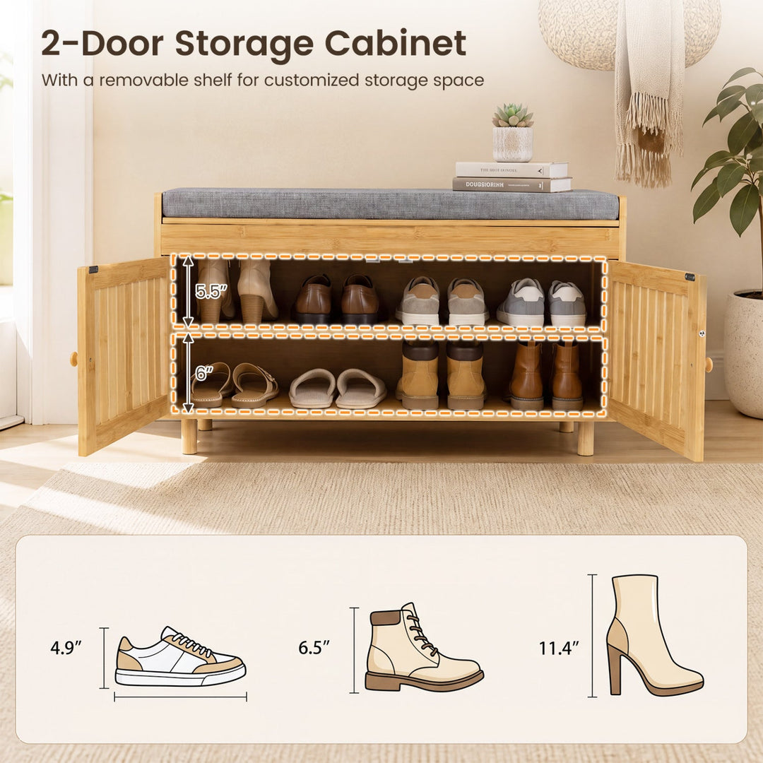 Bamboo Shoe Storage Bench with Lift Top & Cushion, 36"