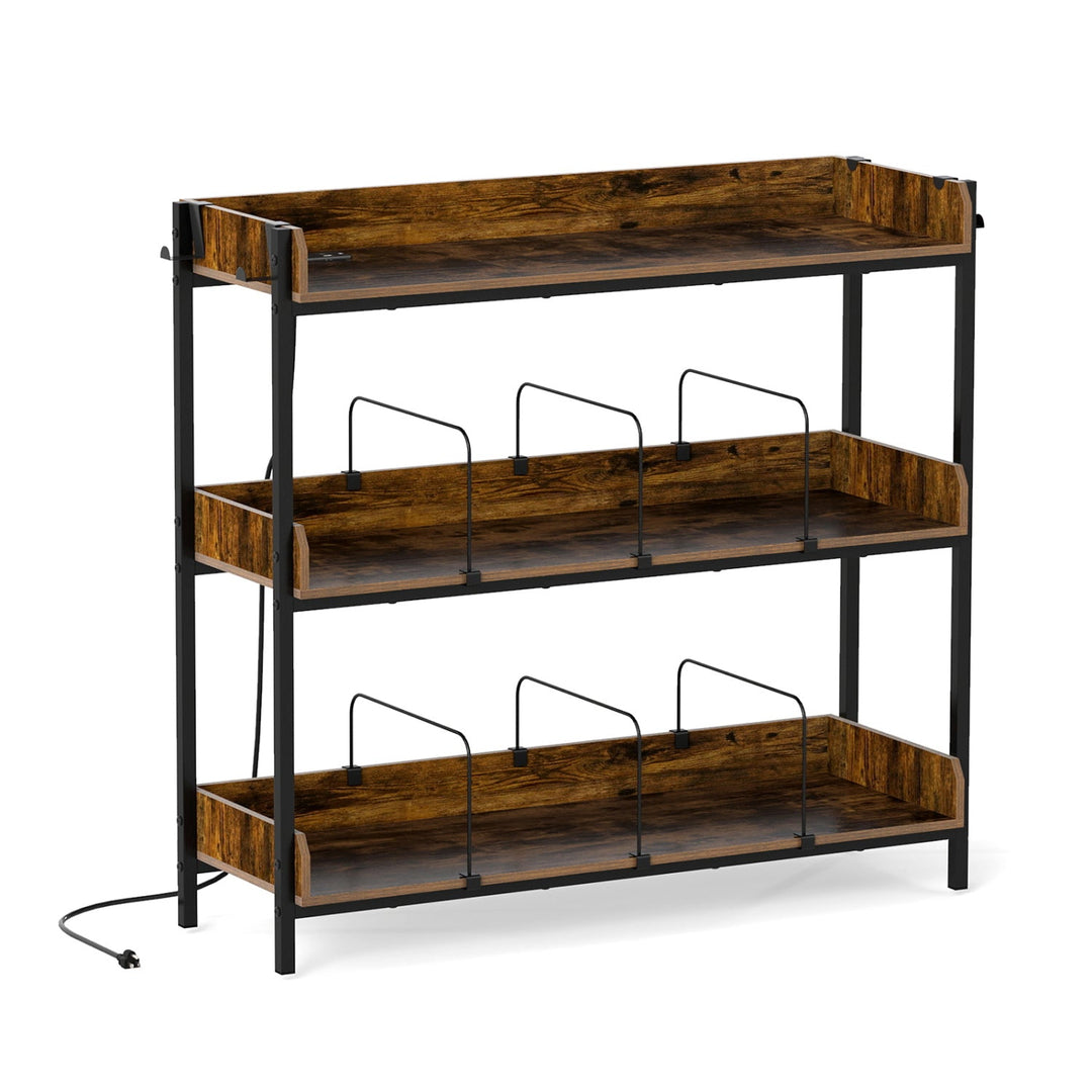3-Tier Record Player Stand with Power Outlets & Metal Dividers