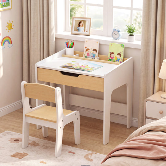 Wooden Kids Desk and Chair Set for Reading Drawing Playing
