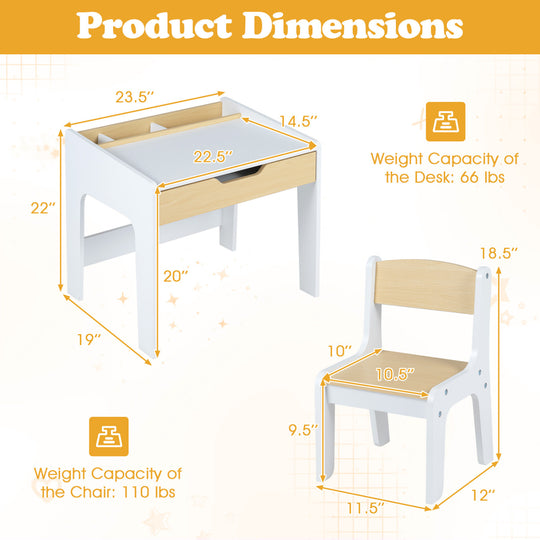 Wooden Kids Desk and Chair Set for Reading Drawing Playing