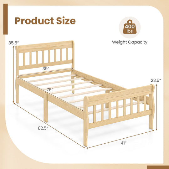 Solid Wood Platform Bed Frame with Headboard Wood Slat Support Natural