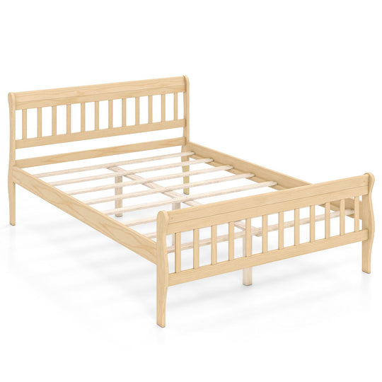 Solid Wood Platform Bed Frame with Headboard Wood Slat Support Natural