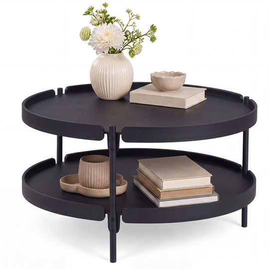 2-Tier Plastic Coffee Round Coffee Table for Living Room