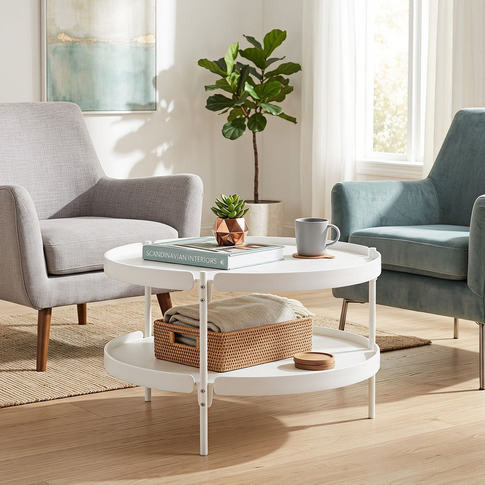 2-Tier Plastic Coffee Round Coffee Table for Living Room