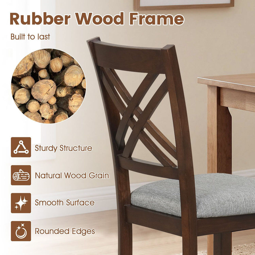 Wooden Dining Chairs Set of 2 with Fabric Padded Seat and Solid Rubber Wood for Kitchen