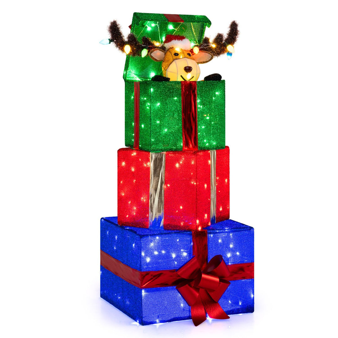 44.5” Indoor Outdoor Holiday Yard Porch Home Decoration with Motorized Reindeer LED Lights and Bow