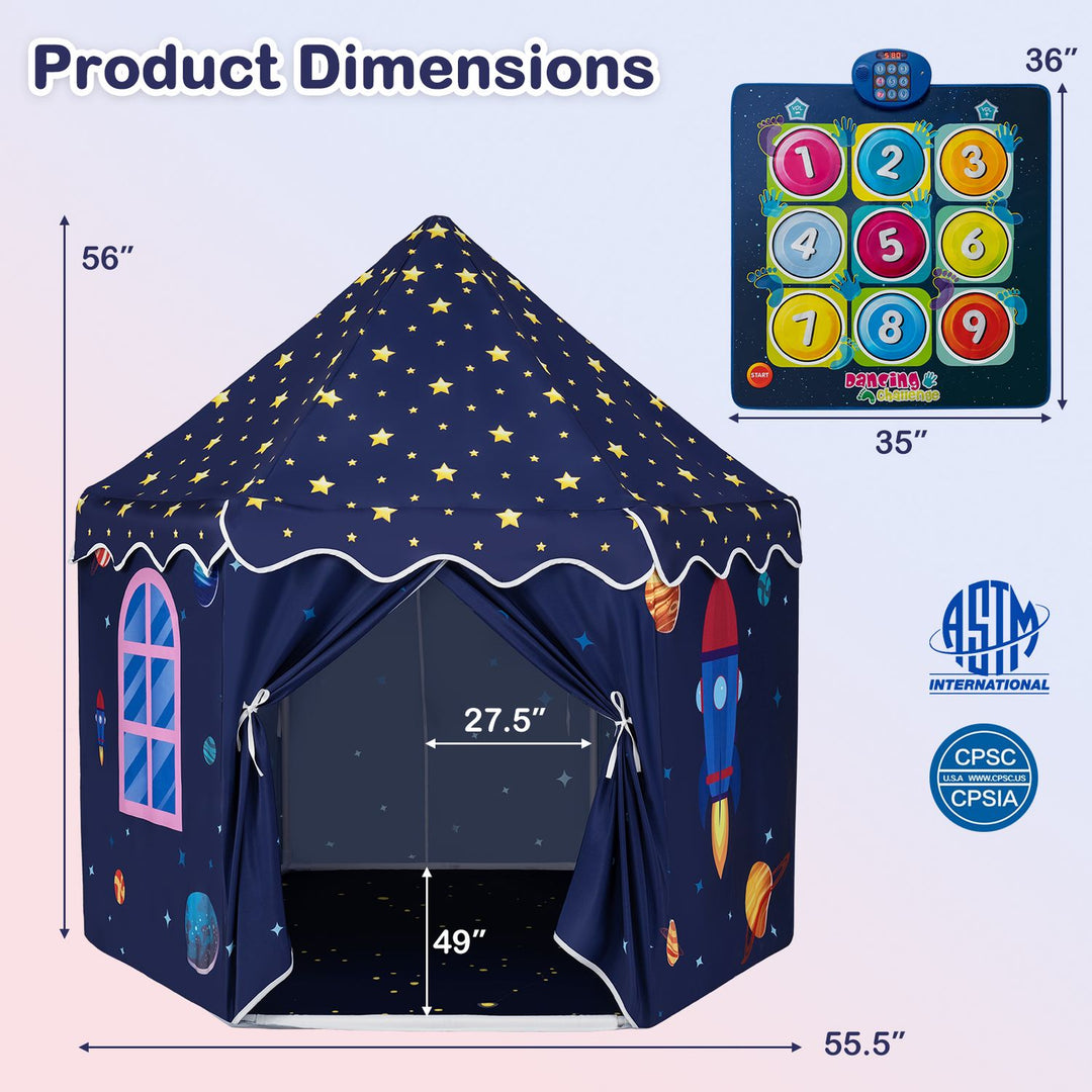 Indoor Outdoor Play Tent with Dancing Mat Light Up Gift for Toddlers Ages 3-12