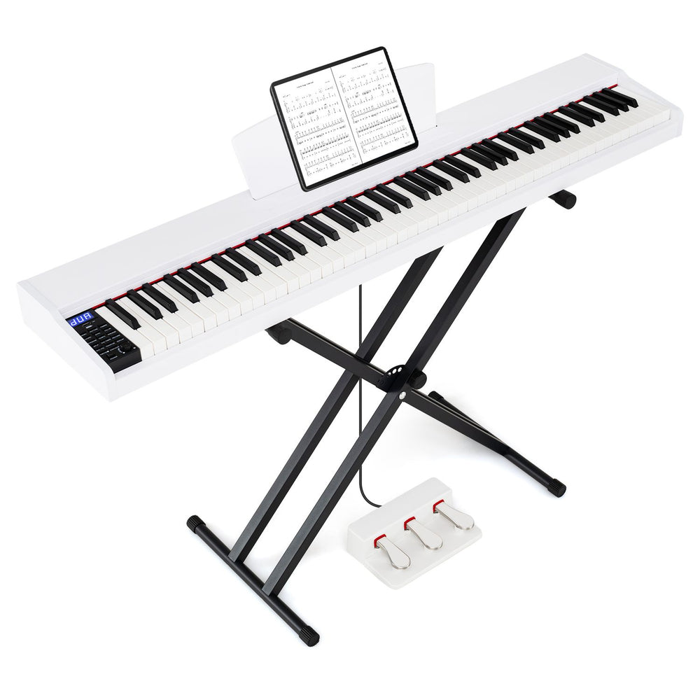 88-Key Portable Digital Piano Keyboard with Stand and Full-Size Semi-Weighted Keys-Black + White