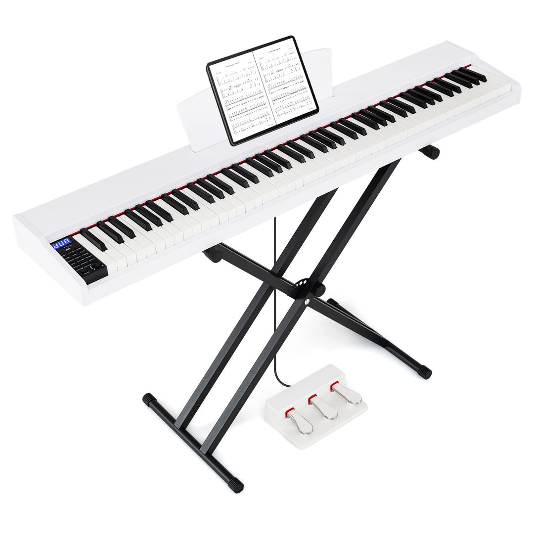 88-Key Portable Digital Piano Keyboard with Stand and Full-Size Semi-Weighted Keys-Black + White