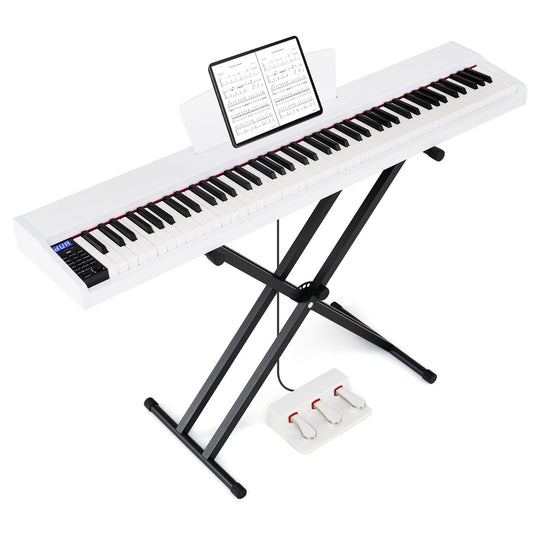 88-Key Portable Digital Piano Keyboard with Stand and Full-Size Semi-Weighted Keys-Black + White