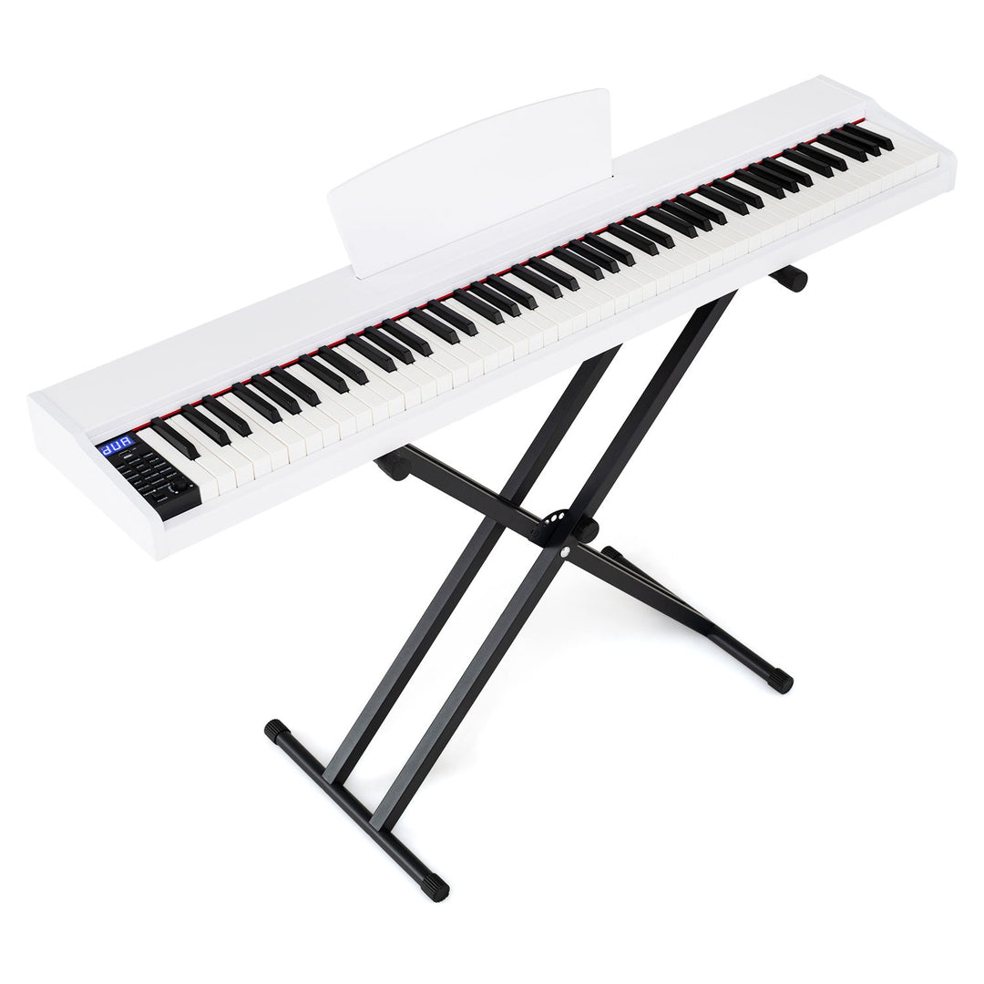 88-Key Portable Digital Piano Keyboard with Stand and Full-Size Semi-Weighted Keys-Black + White