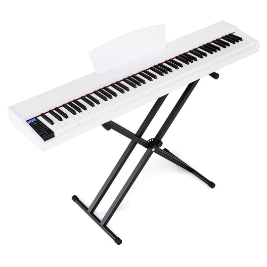 88-Key Portable Digital Piano Keyboard with Stand and Full-Size Semi-Weighted Keys-Black + White