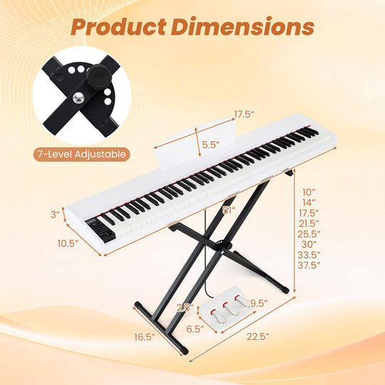 88-Key Portable Digital Piano Keyboard with Stand and Full-Size Semi-Weighted Keys-Black + White