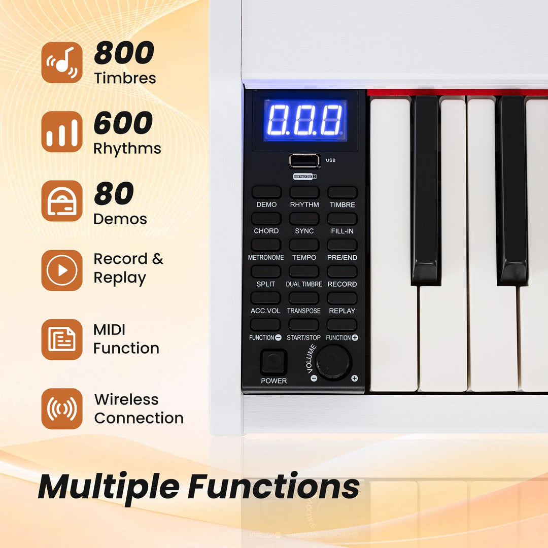 88-Key Portable Digital Piano Keyboard with Stand and Full-Size Semi-Weighted Keys-Black + White