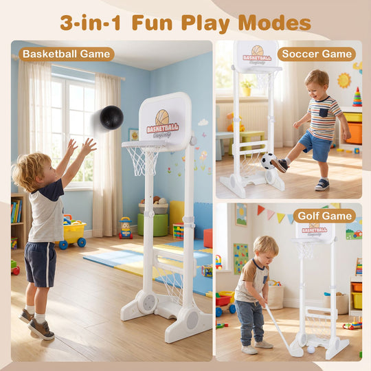 Toddler Sports Set with 3 in 1 Basketball Hoop and Soccer Goal for Outdoor Play