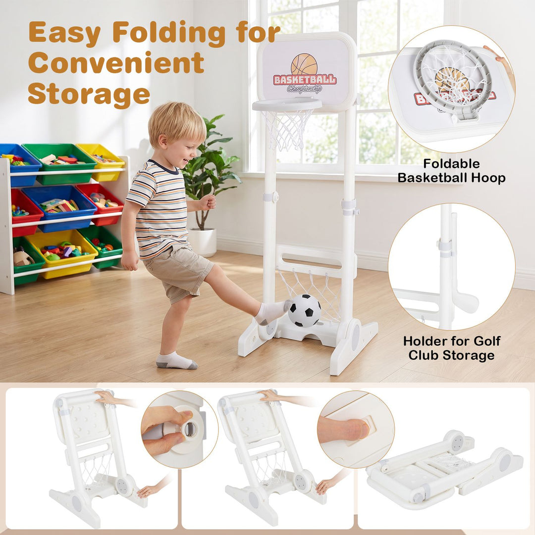 Toddler Sports Set with 3 in 1 Basketball Hoop and Soccer Goal for Outdoor Play