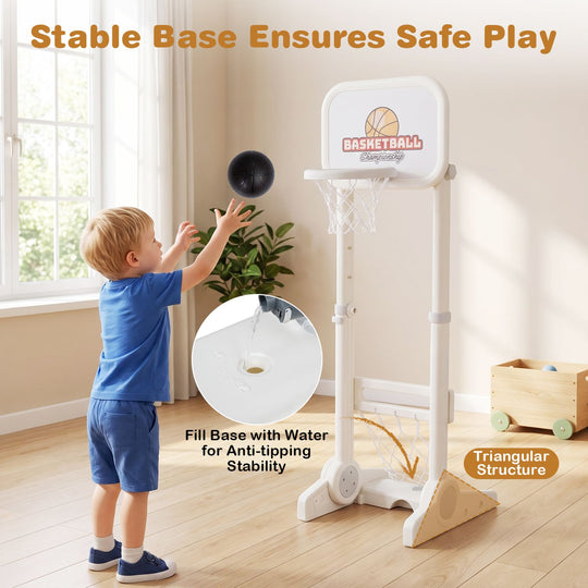 Toddler Sports Set with 3 in 1 Basketball Hoop and Soccer Goal for Outdoor Play