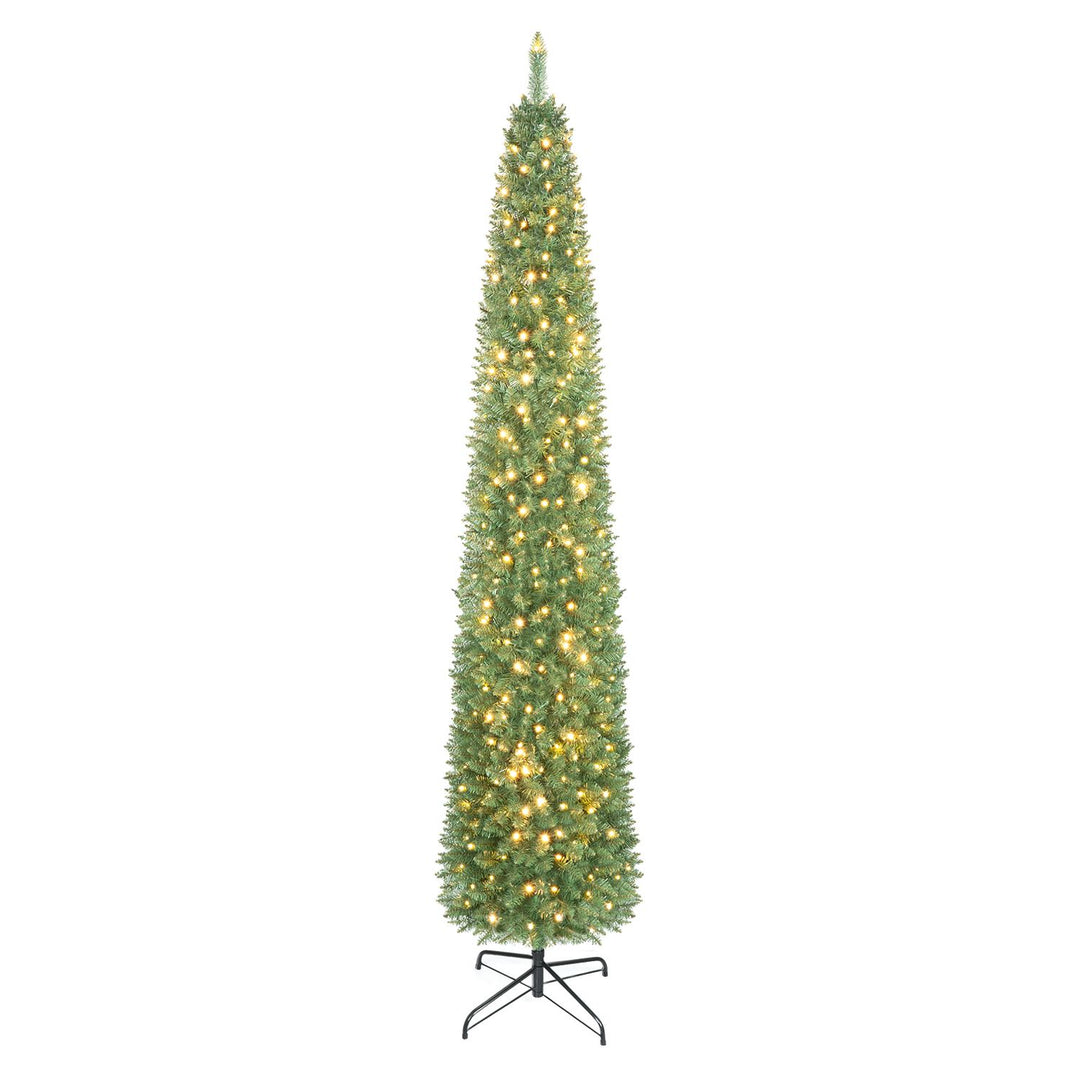 9 Feet Pre-lit Pencil Artificial Christmas Tree with 1032 Full Branch Tips