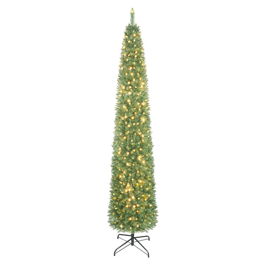 9 Feet Pre-lit Pencil Artificial Christmas Tree with 1032 Full Branch Tips