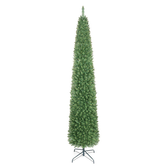 9 Feet Pre-lit Pencil Artificial Christmas Tree with 1032 Full Branch Tips
