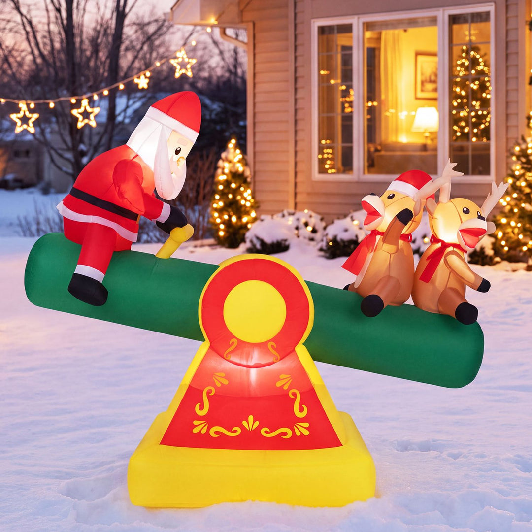 5.5 FT Inflatable Christmas Teeter Totter Outdoor Decoration with Built-in LED Lights for Garden Yard