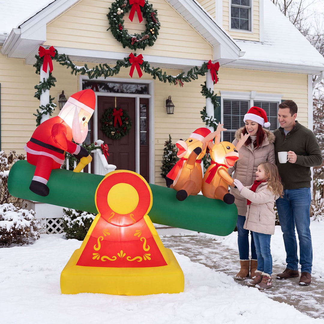 5.5 FT Inflatable Christmas Teeter Totter Outdoor Decoration with Built-in LED Lights for Garden Yard