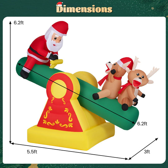 5.5 FT Inflatable Christmas Teeter Totter Outdoor Decoration with Built-in LED Lights for Garden Yard
