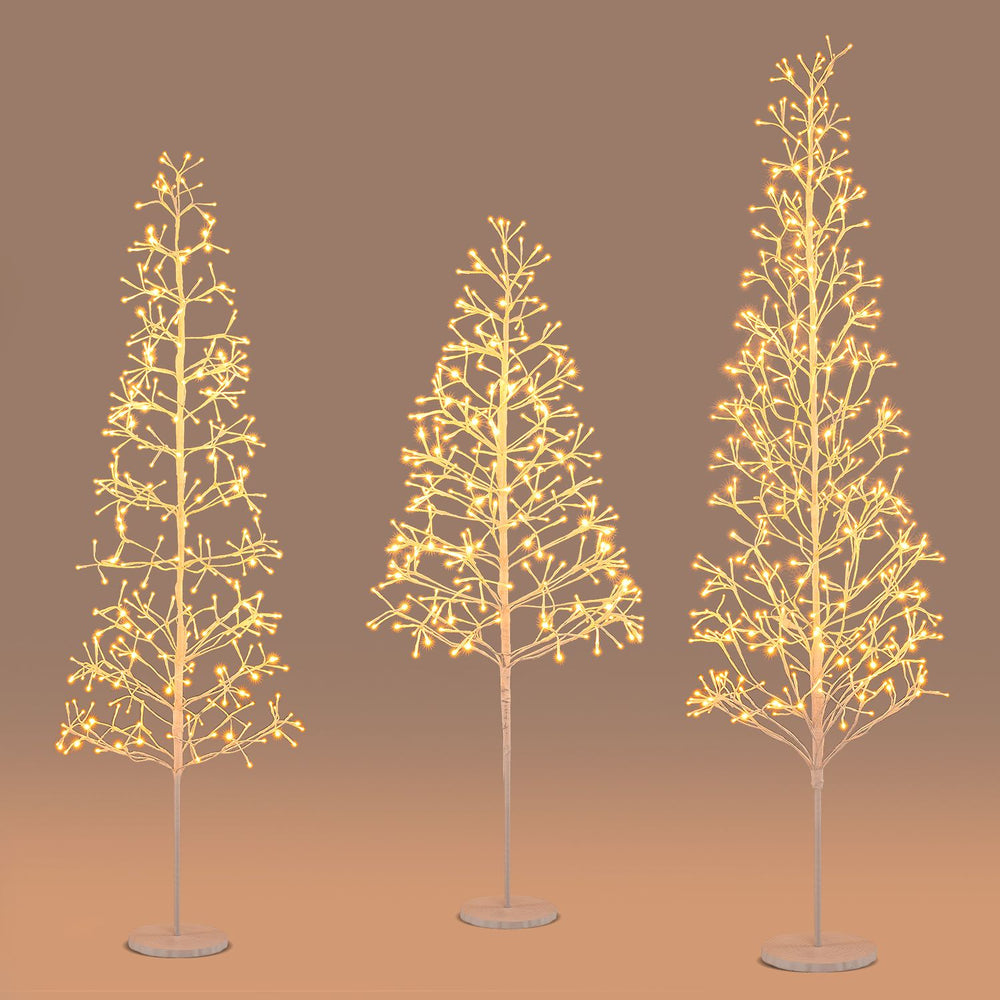 5/6/7 FT Lighted Birch Tree with 240/320/456 Warm White Light LED Lights and Weighted Base for Christmas