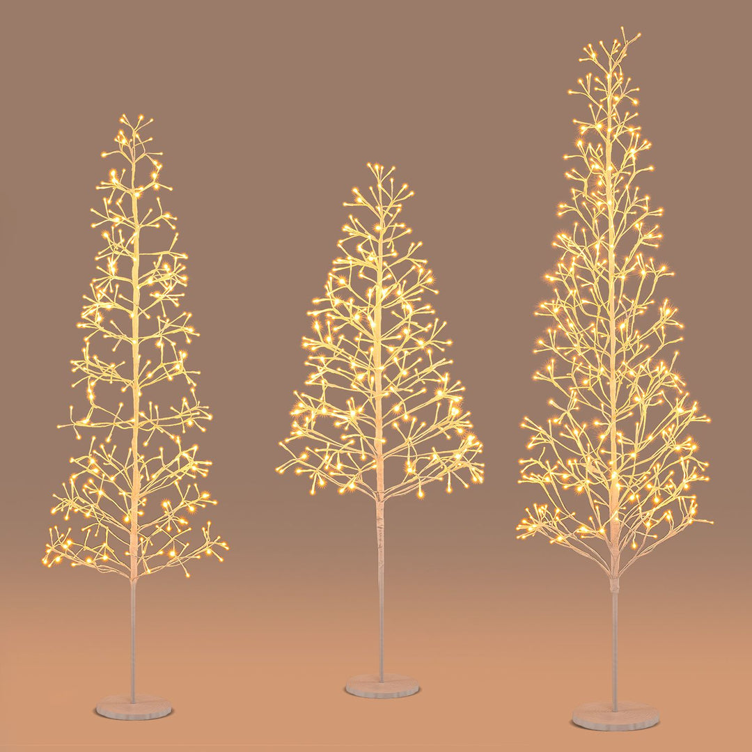 5/6/7 FT Lighted Birch Tree with 240/320/456 Warm White Light LED Lights and Weighted Base for Christmas