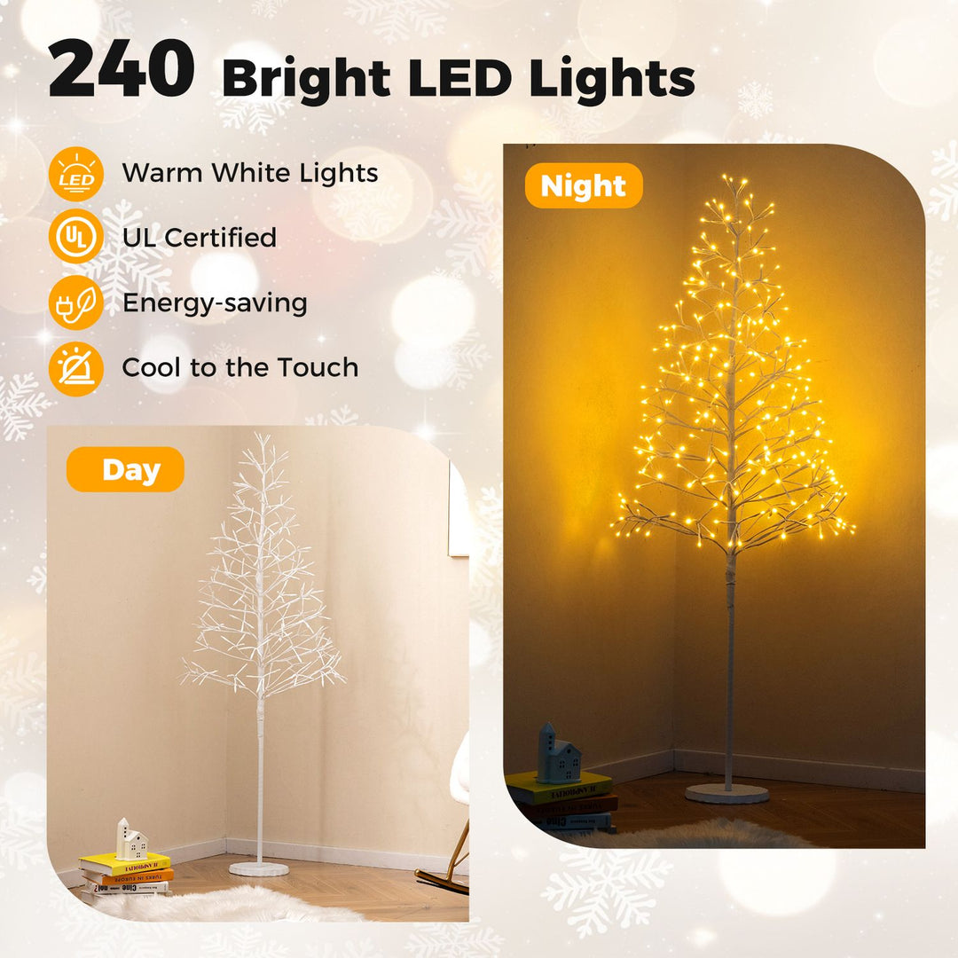 5/6/7 FT Lighted Birch Tree with 240/320/456 Warm White Light LED Lights and Weighted Base for Christmas