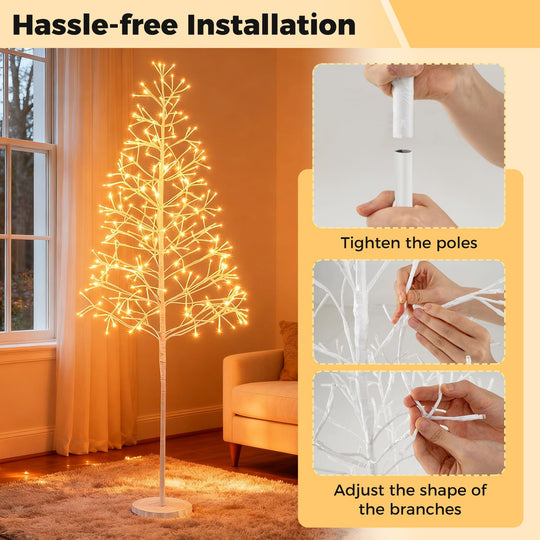 5/6/7 FT Lighted Birch Tree with 240/320/456 Warm White Light LED Lights and Weighted Base for Christmas