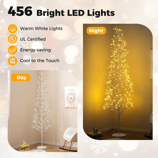 5/6/7 FT Lighted Birch Tree with 240/320/456 Warm White Light LED Lights and Weighted Base for Christmas