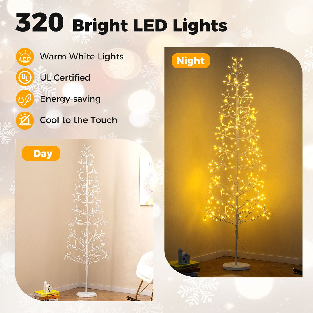 5/6/7 FT Lighted Birch Tree with 240/320/456 Warm White Light LED Lights and Weighted Base for Christmas